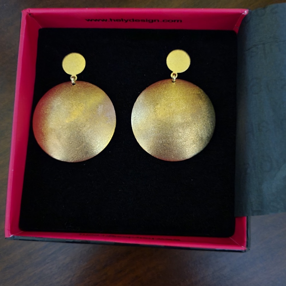 Dangle Disc Stud Earrings, Gold Tone